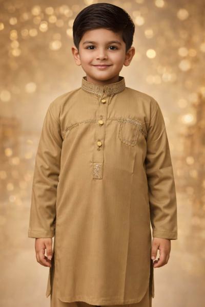 Boys Khaki Kurta Shalwar – Dino Noble | BabyDino.pk Eid Collection 2026