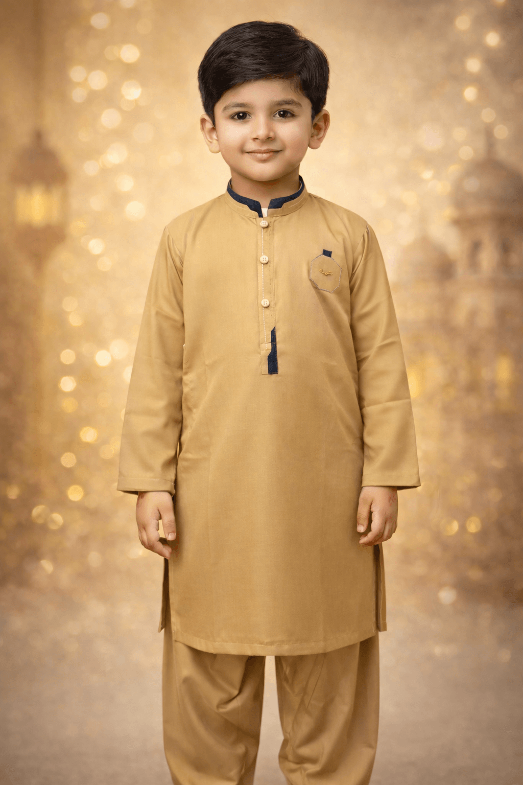 Boys Khaki Gold Kurta Shalwar – Dino Regal | BabyDino.pk Eid Collection 2026 Image 2