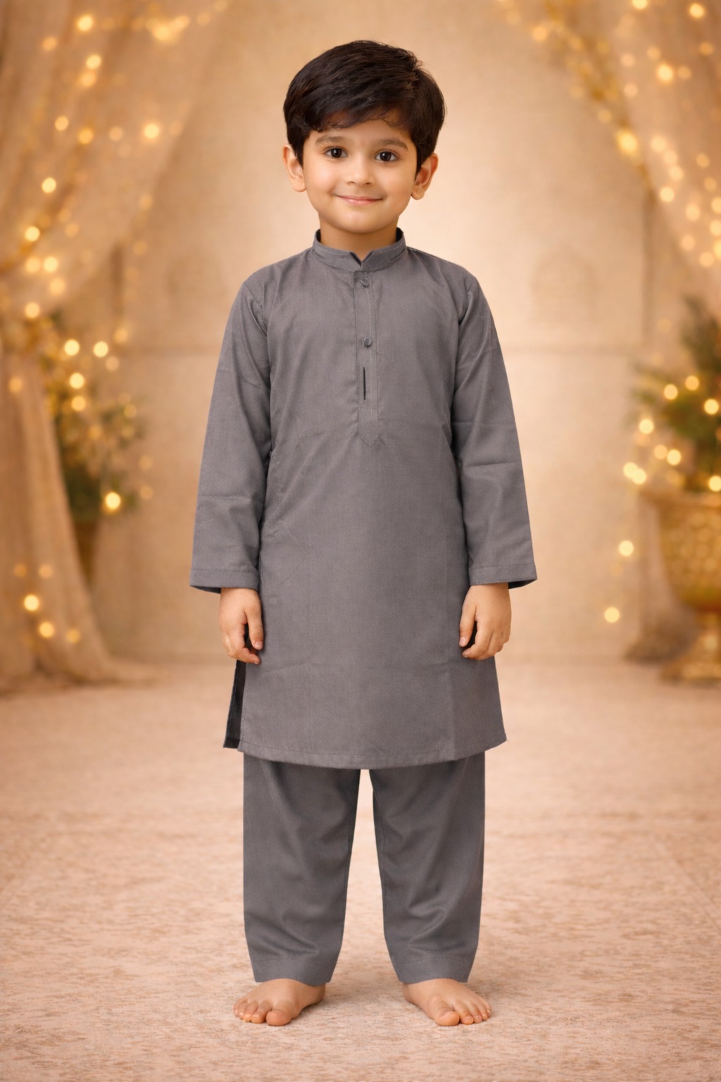 Boys Charcoal Grey Kurta Shalwar – Dino Classic – Premium Eid Collection 2026 | BabyDino.pk Image 2