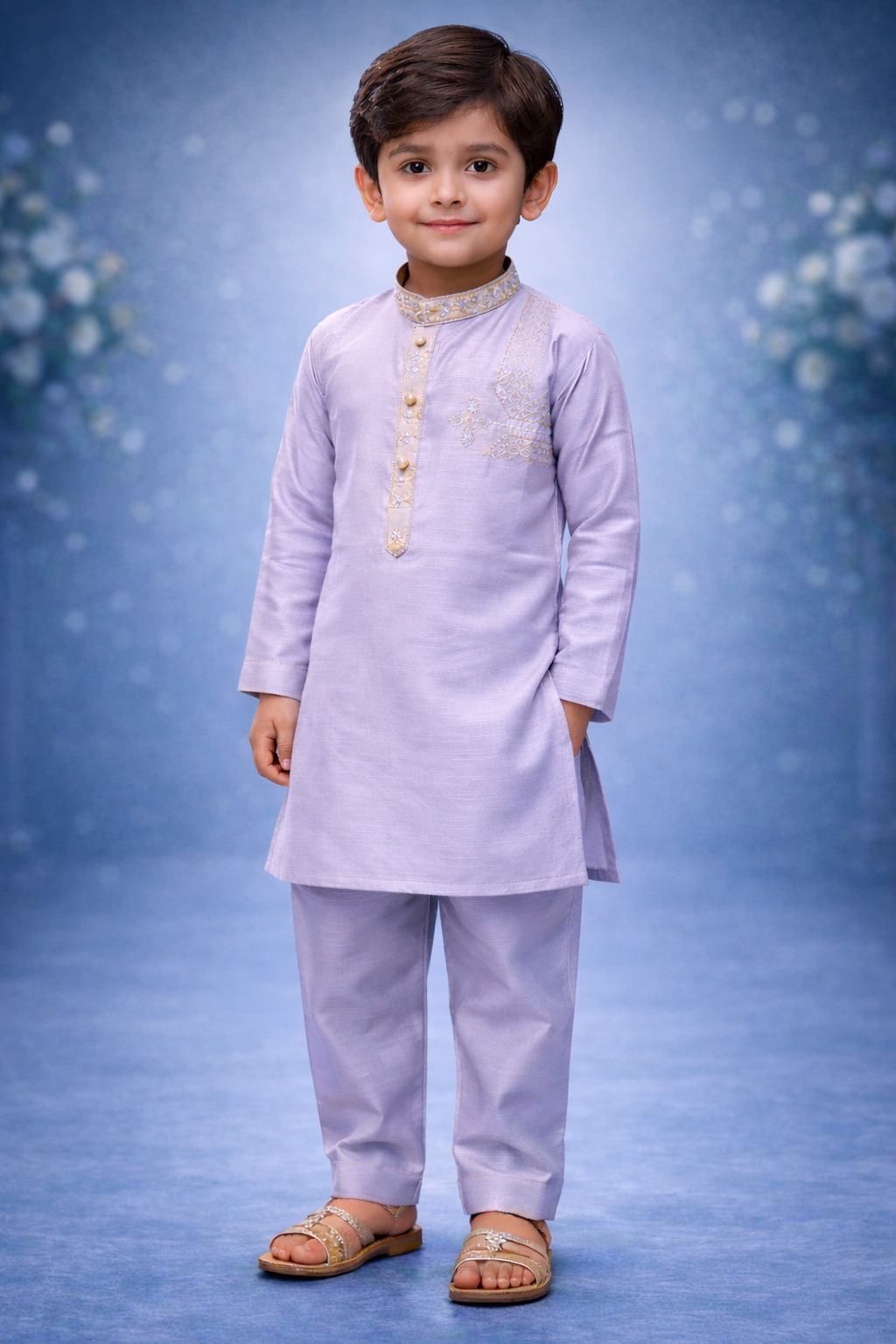 Boys Warm Beige Kurta Shalwar – Dino Festive – Premium Eid Collection 2026 | BabyDino.pk Image 3