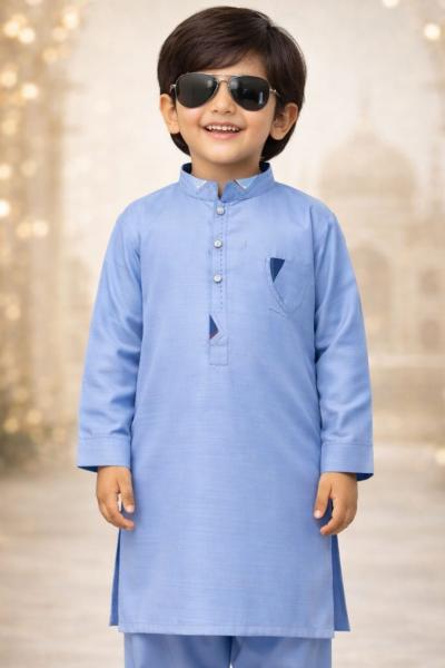 Boys Sky Blue Kurta Shalwar – Dino Signature - Premium Eid Collection 2026 | BabyDino.pk