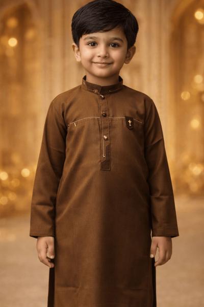 Boys Coffee Brown Kurta Shalwar – Dino Prime | BabyDino.pk Eid Collection 2026