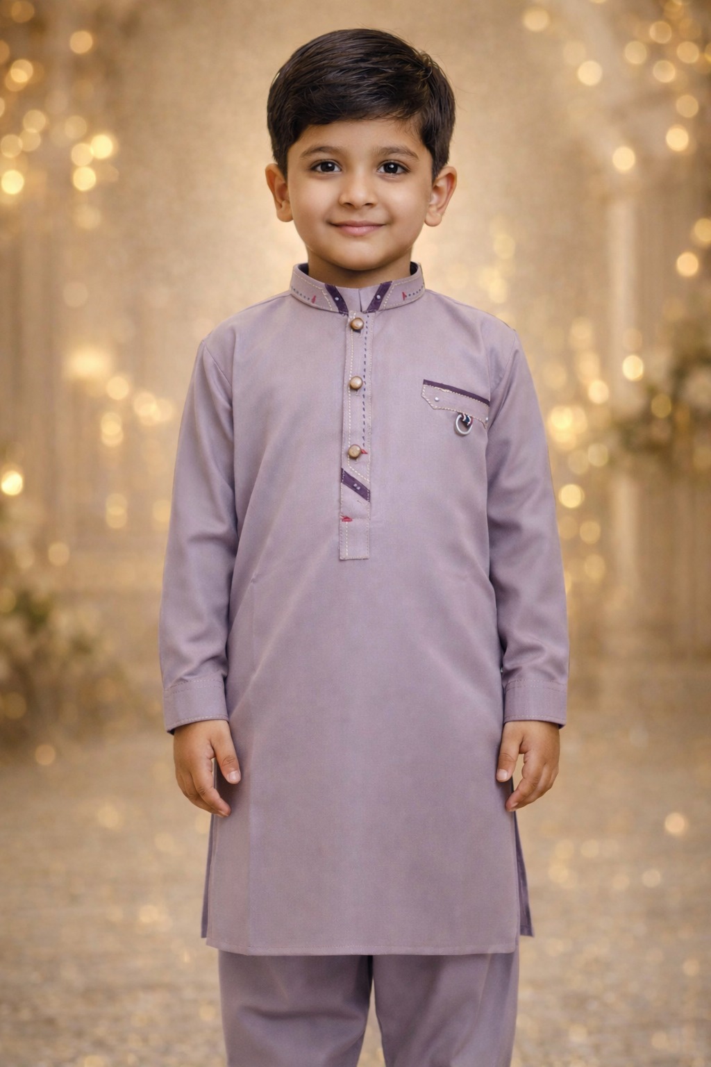 Boys Taupe Brown Kurta Shalwar – Dino Elite - Premium Eid Collection 2026 | BabyDino.pk Image 4