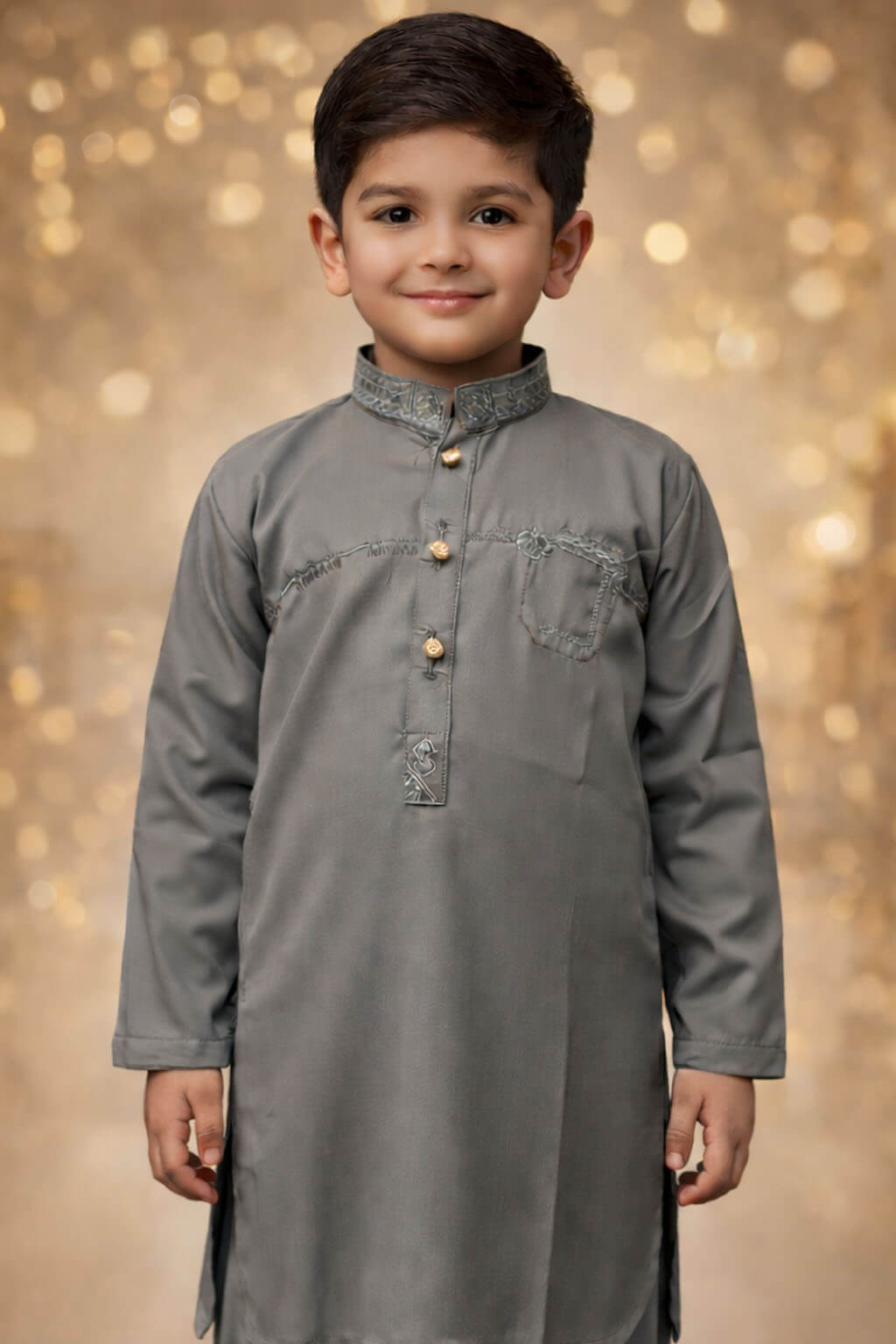 Boys Soft Ash Gray Kurta Shalwar – Dino Noble | BabyDino.pk Eid Collection 2026 Image 4