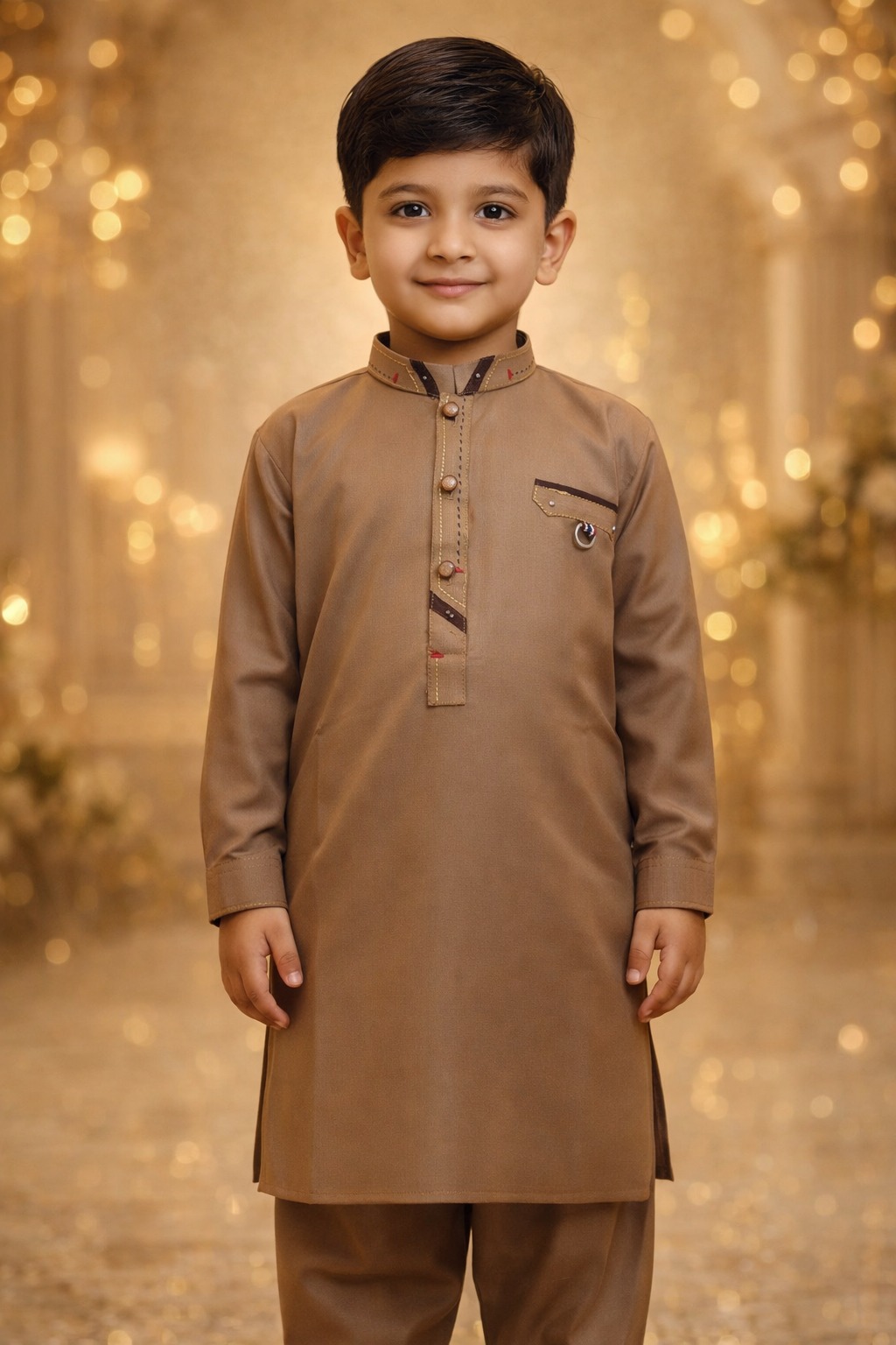 Boys Taupe Brown Kurta Shalwar – Dino Elite - Premium Eid Collection 2026 | BabyDino.pk Image 2