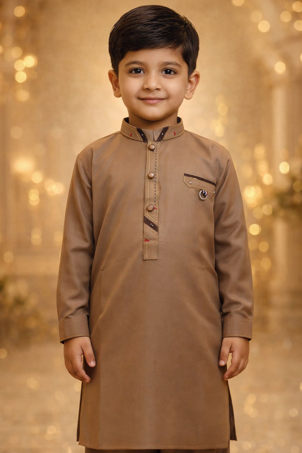 Boys Taupe Brown Kurta Shalwar – Dino Elite - Premium Eid Collection 2026 | BabyDino.pk Image 1