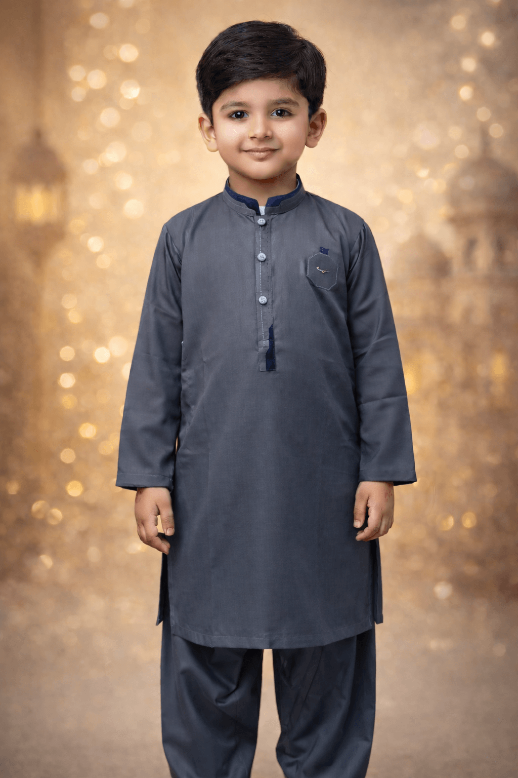 Boys Slate Gray Kurta Shalwar – Dino Regal | BabyDino.pk Eid Collection 2026 Image 2