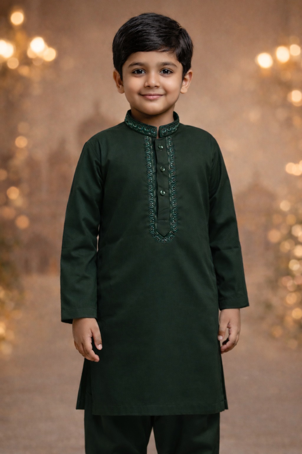 Boys Deep Forest Green Kurta Shalwar – Dino Prestige  – Premium Eid Collection 2026 | BabyDino.pk Image 2