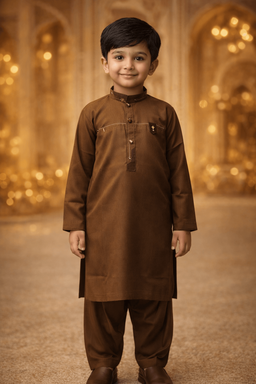 Boys Coffee Brown Kurta Shalwar – Dino Prime | BabyDino.pk Eid Collection 2026 Image 2