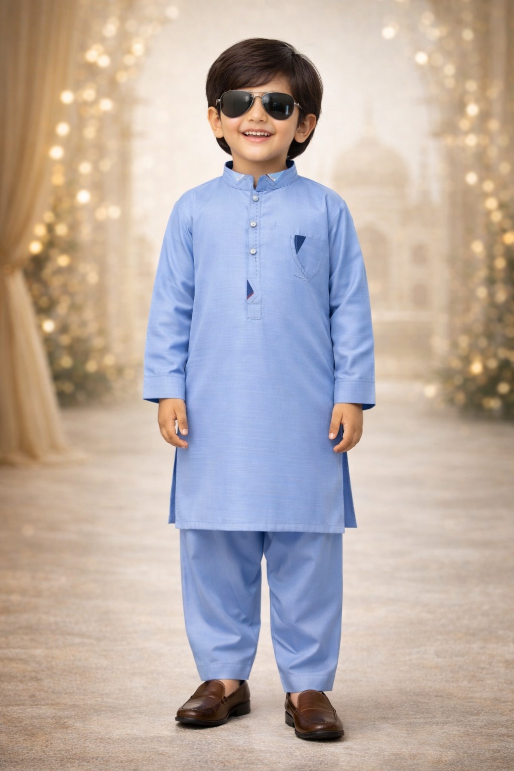 Boys Sky Blue Kurta Shalwar – Dino Signature - Premium Eid Collection 2026 | BabyDino.pk Image 2