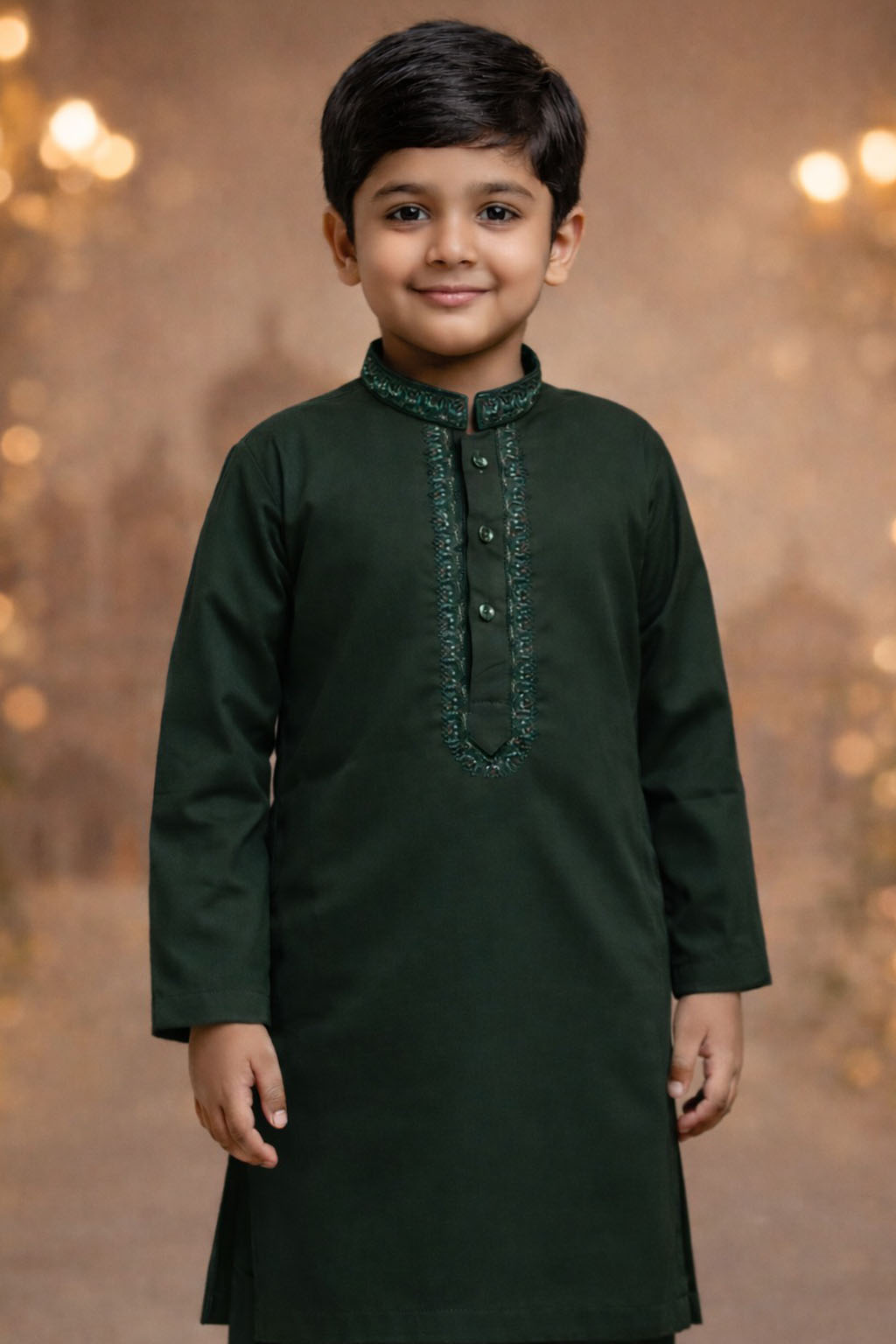 Boys Deep Forest Green Kurta Shalwar – Dino Prestige  – Premium Eid Collection 2026 | BabyDino.pk Image 1