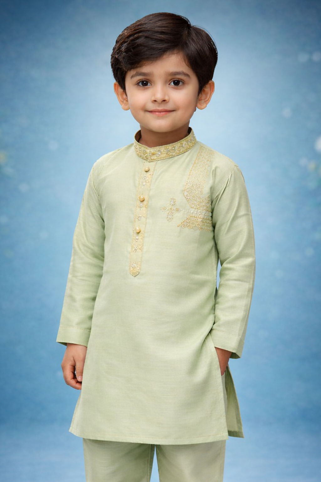 Boys Soft Pistachio Green Kurta Shalwar – Dino Festive – Premium Eid Collection 2026 | BabyDino.pk Image 1