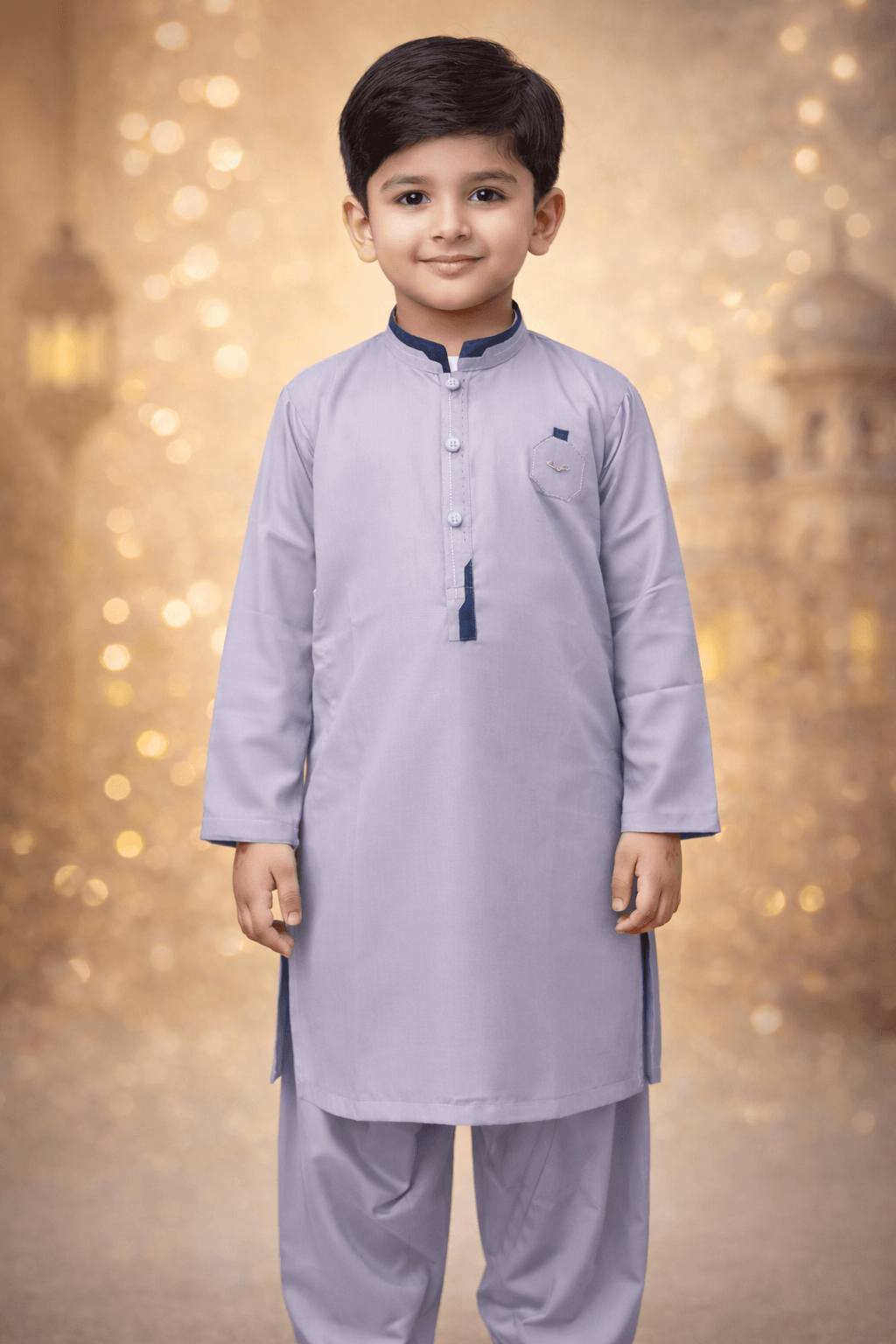 Boys Soft Ash Gray Kurta Shalwar – Dino Regal | BabyDino.pk Eid Collection 2026 Image 2