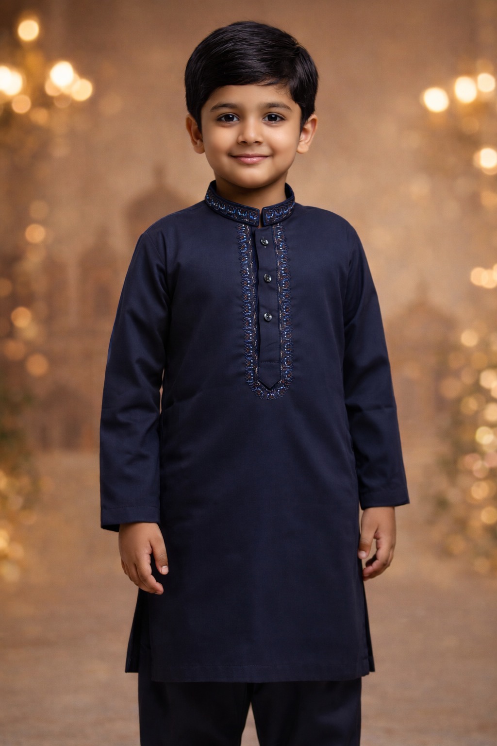 Boys Deep Navy Kurta Shalwar – Dino Prestige  – Premium Eid Collection 2026 | BabyDino.pk Image 2