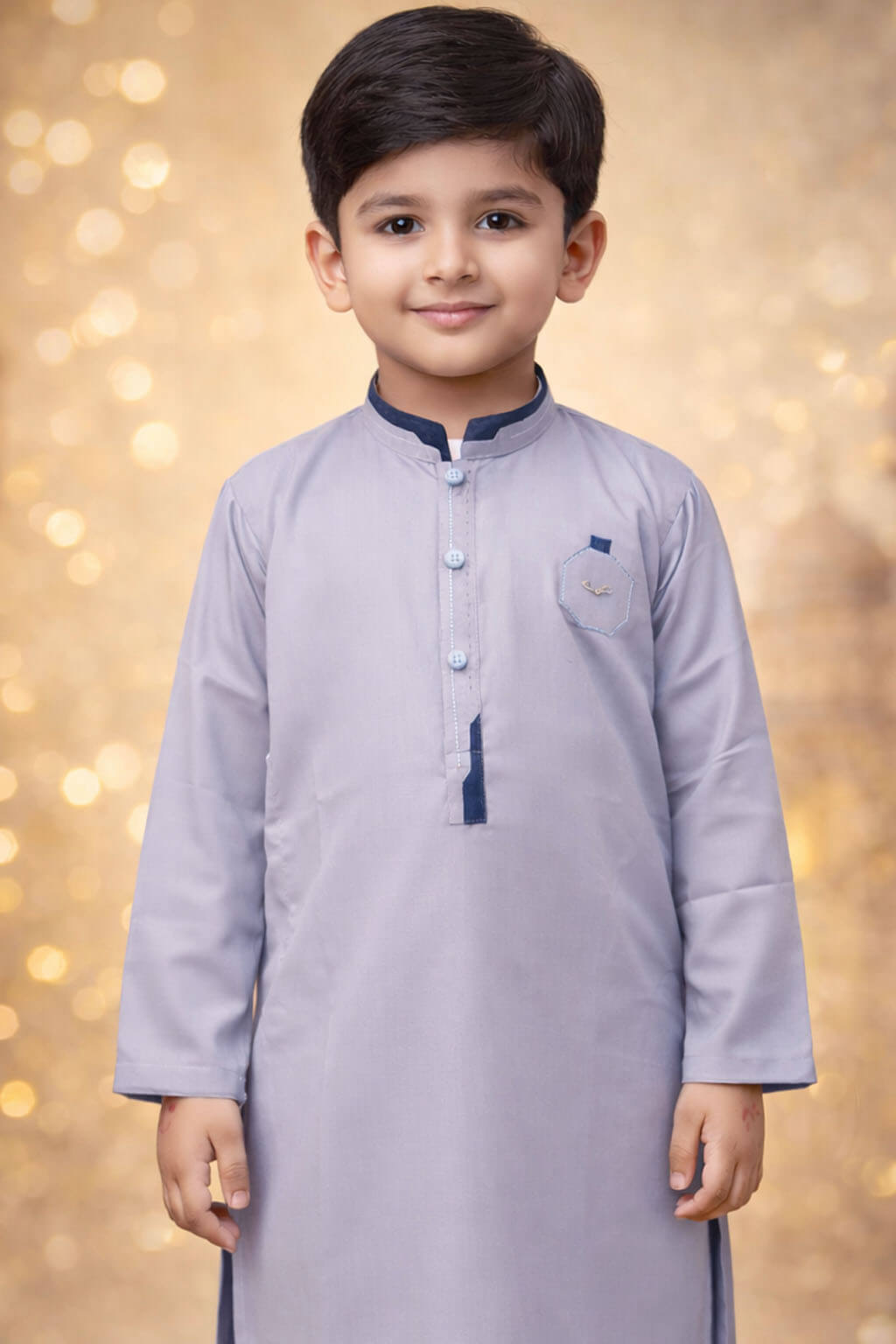 Boys Soft Ash Gray Kurta Shalwar – Dino Regal | BabyDino.pk Eid Collection 2026 Image 1