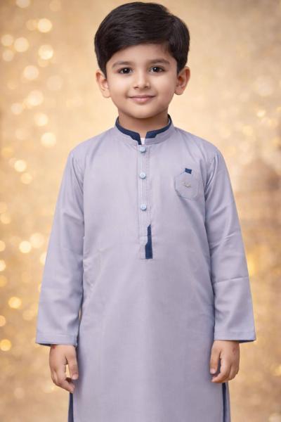 Boys Soft Ash Gray Kurta Shalwar – Dino Regal | BabyDino.pk Eid Collection 2026